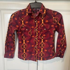 Rock and Roll Cowgirl - Aztec printed Pearl snap shirt size youth small